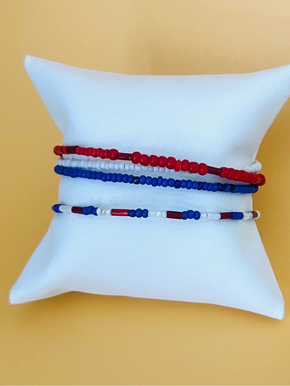 Red white & blue beaded bracelet, handmade